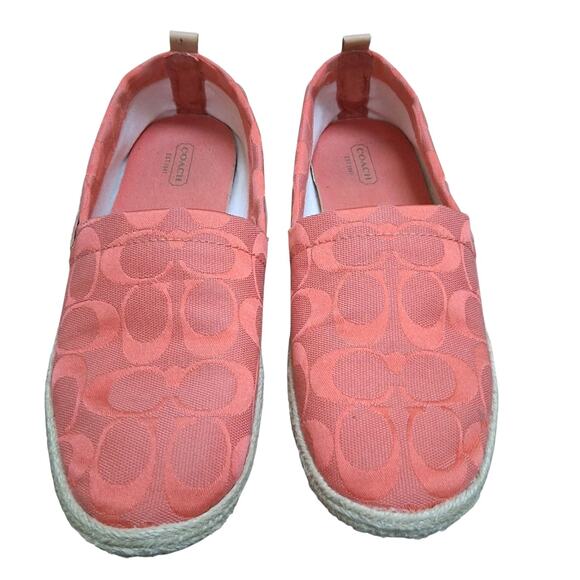 COACH Espadrille Orchid Signature Shoes Size 9 Slip On Leather Canvas - Picture 2 of 7